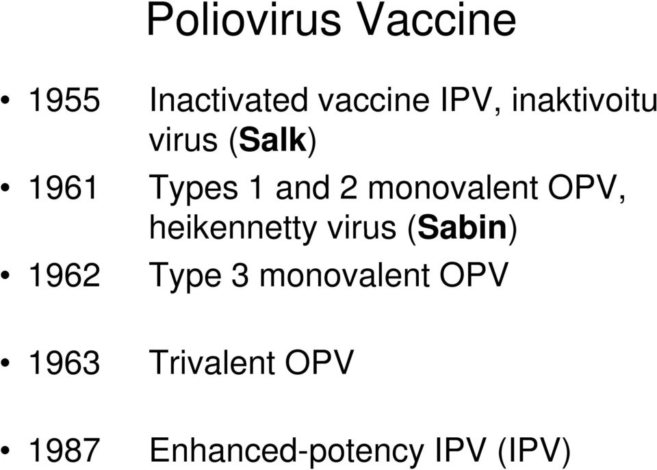 monovalent OPV, heikennetty virus (Sabin) Type 3