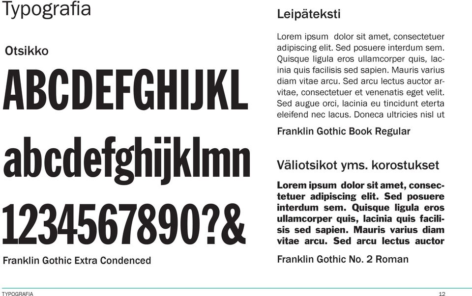 Sed augue orci, lacinia eu tincidunt eterta eleifend nec lacus. Doneca ultricies nisl ut Franklin Gothic Book Regular Väliotsikot yms.