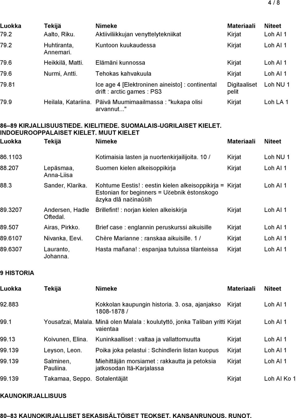 .." Digitaaliset pelit Loh NU 1 Kirjat Loh LA 1 86 89 KIRJALLISUUSTIEDE. KIELITIEDE. SUOMALAIS-UGRILAISET KIELET. INDOEUROOPPALAISET KIELET. MUUT KIELET 86.