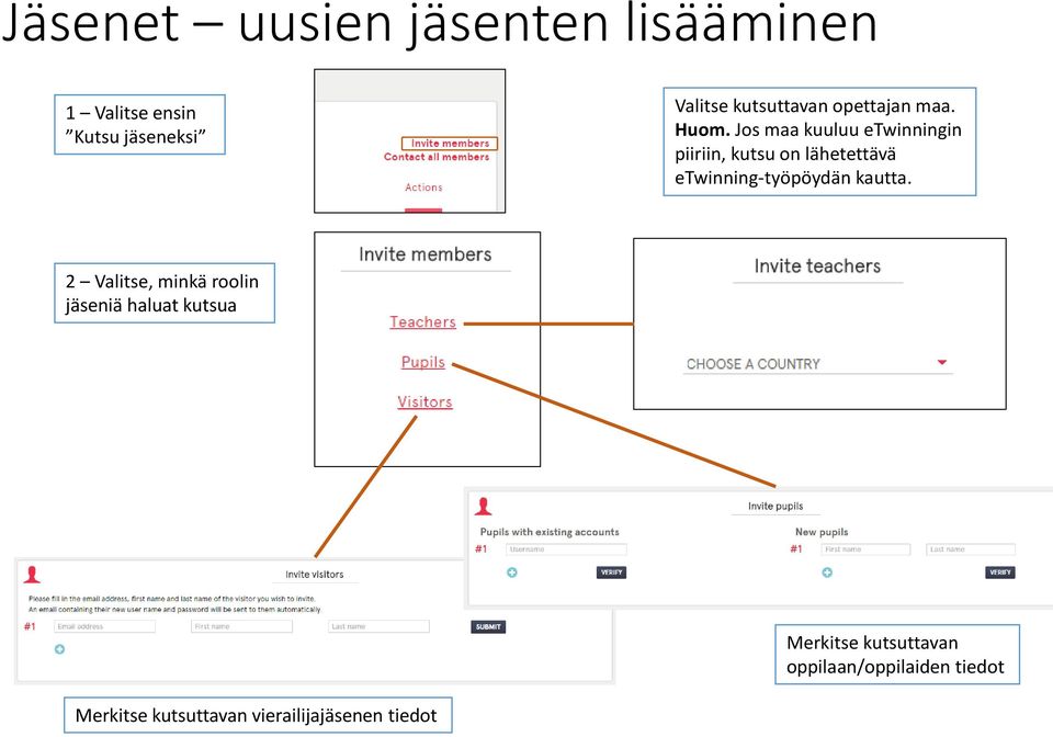 Jos maa kuuluu etwinningin piiriin, kutsu on lähetettävä etwinning-työpöydän