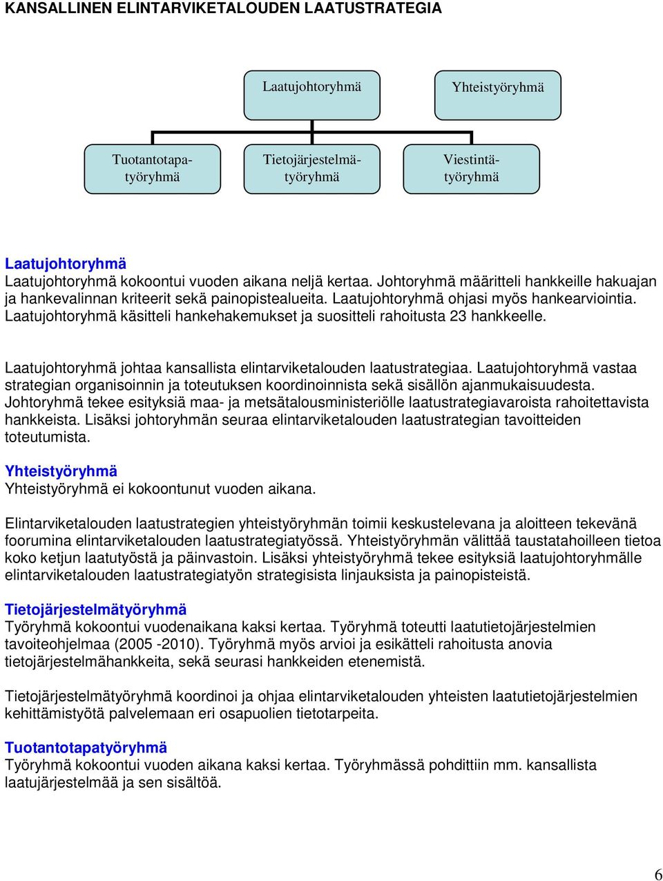 Laatujhtryhmä käsitteli hankehakemukset ja susitteli rahitusta 23 hankkeelle. Laatujhtryhmä jhtaa kansallista elintarviketaluden laatustrategiaa.