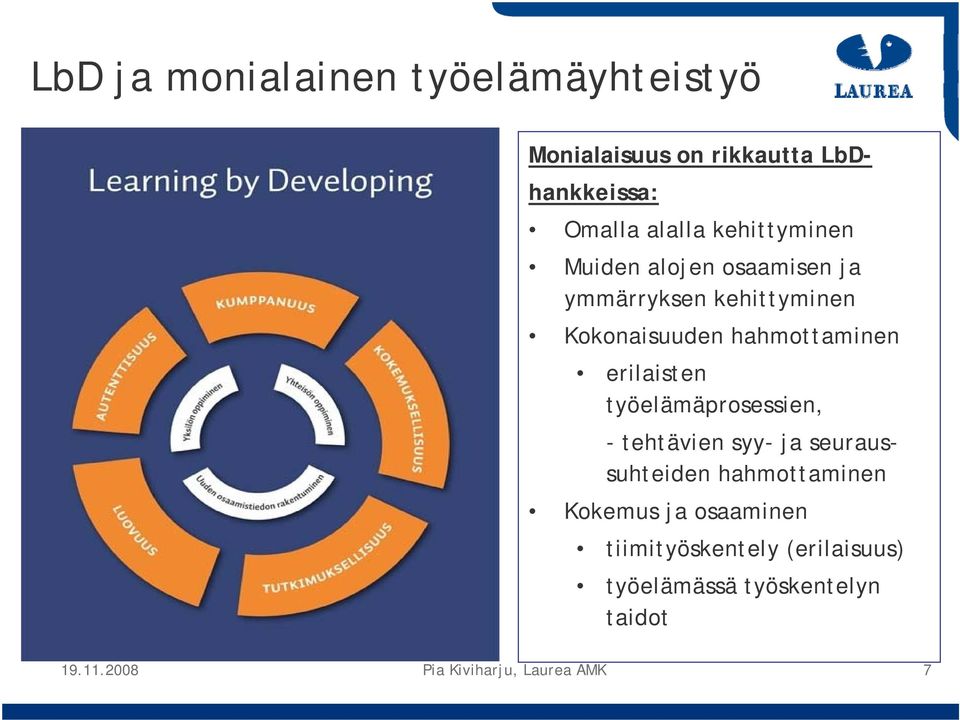 erilaisten työelämäprosessien, - tehtävien syy- ja seuraussuhteiden hahmottaminen Kokemus ja