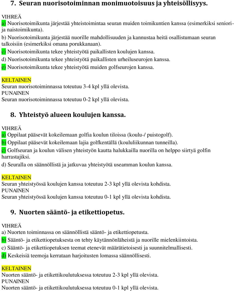 c) Nuorisotoimikunta tekee yhteistyötä paikallisten koulujen kanssa. d) Nuorisotoimikunta tekee yhteistyötä paikallisten urheiluseurojen kanssa.