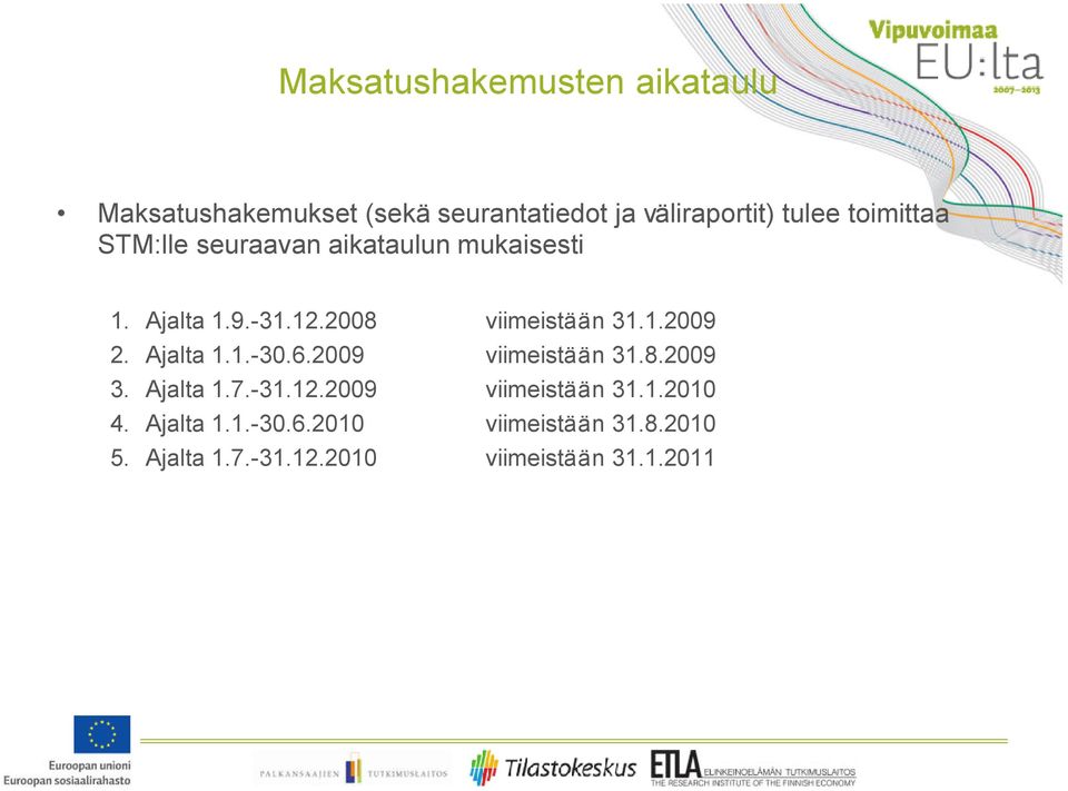 Ajalta 1.1.-30.6.2009 viimeistään 31.8.2009 3. Ajalta 1.7.-31.12.2009 viimeistään 31.1.2010 4.