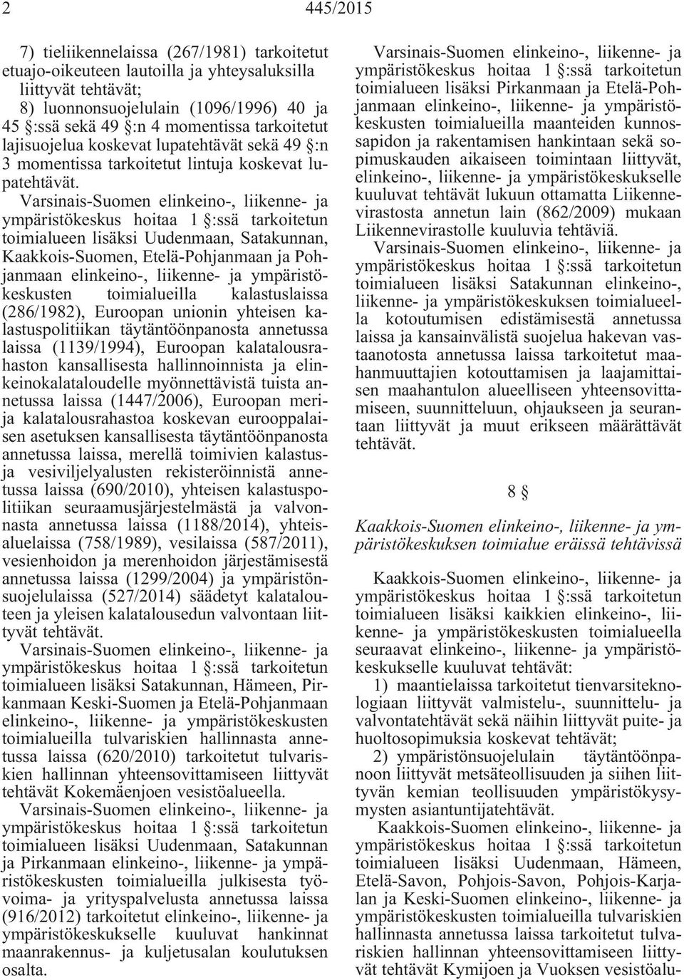 kalastuslaissa (286/1982), Euroopan unionin yhteisen kalastuspolitiikan täytäntöönpanosta annetussa laissa (1139/1994), Euroopan kalatalousrahaston kansallisesta hallinnoinnista ja