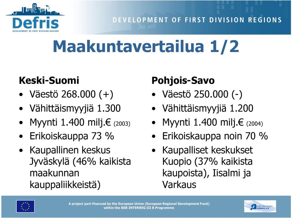 (2003) Erikoiskauppa 73 % Kaupallinen keskus Jyväskylä (46% kaikista maakunnan