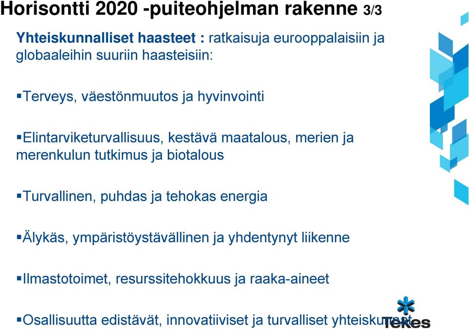 merenkulun tutkimus ja biotalous Turvallinen, puhdas ja tehokas energia Älykäs, ympäristöystävällinen ja yhdentynyt