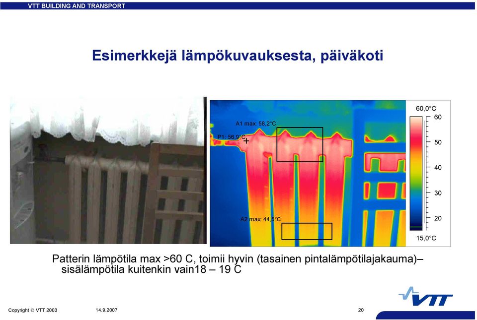 lämpötila max >60 C, toimii hyvin (tasainen