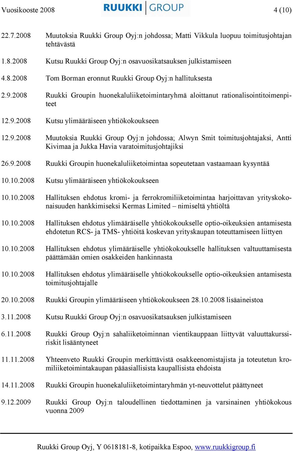 9.2008 Ruukki Groupin huonekaluliiketoimintaa sopeutetaan vastaamaan kysyntää 10.