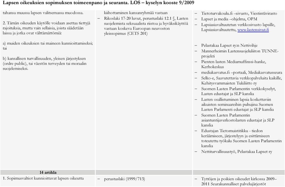 perustuslaki 12.1, Lasten suojelemista seksuaalista riistoa ja hyväksikäyttöä vastaan koskeva Euroopan neuvoston yleissopimus (CETS 201) Tietoturvakoulu.