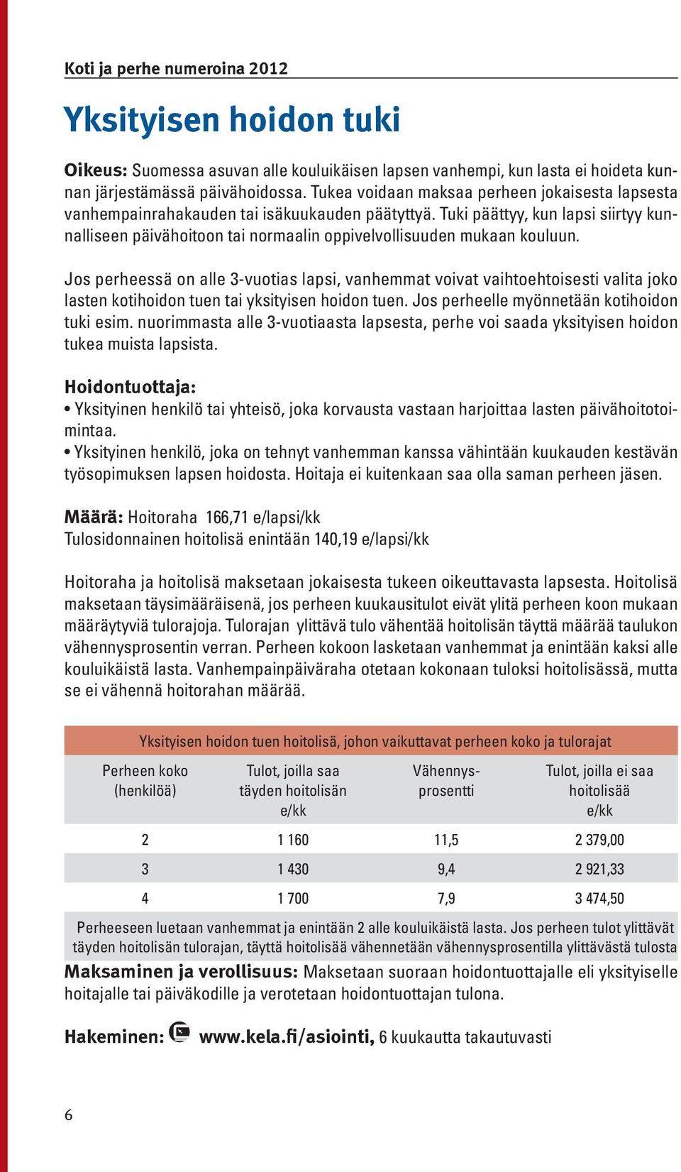 Tuki päättyy, kun lapsi siirtyy kunnalliseen päivähoitoon tai normaalin oppivelvollisuuden mukaan kouluun.