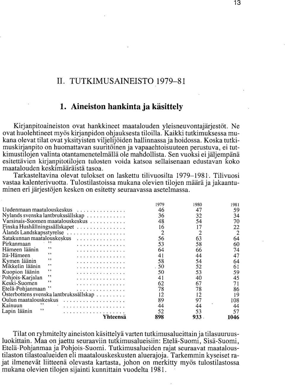 Koska tutkimuskirjanpito on huomattavan suuritöinen ja vapaaehtoisuuteen perustuva, ei tutkimustilojen valinta otantamenetelmällä ole mahdollista.