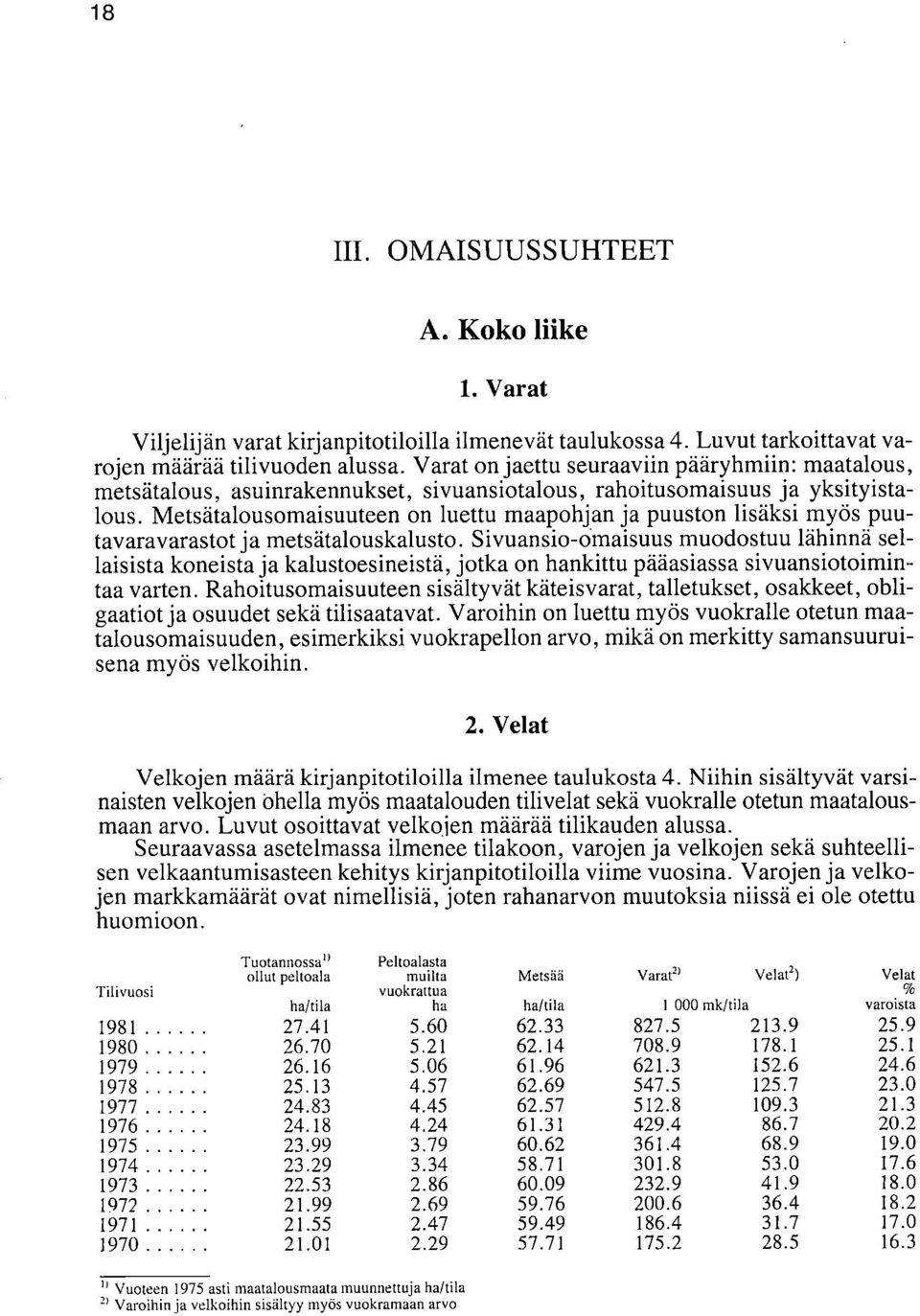 Metsätalousomaisuuteen on luettu maapohjan ja puuston lisäksi myös puutavaravarastot ja metsätalouskalusto.