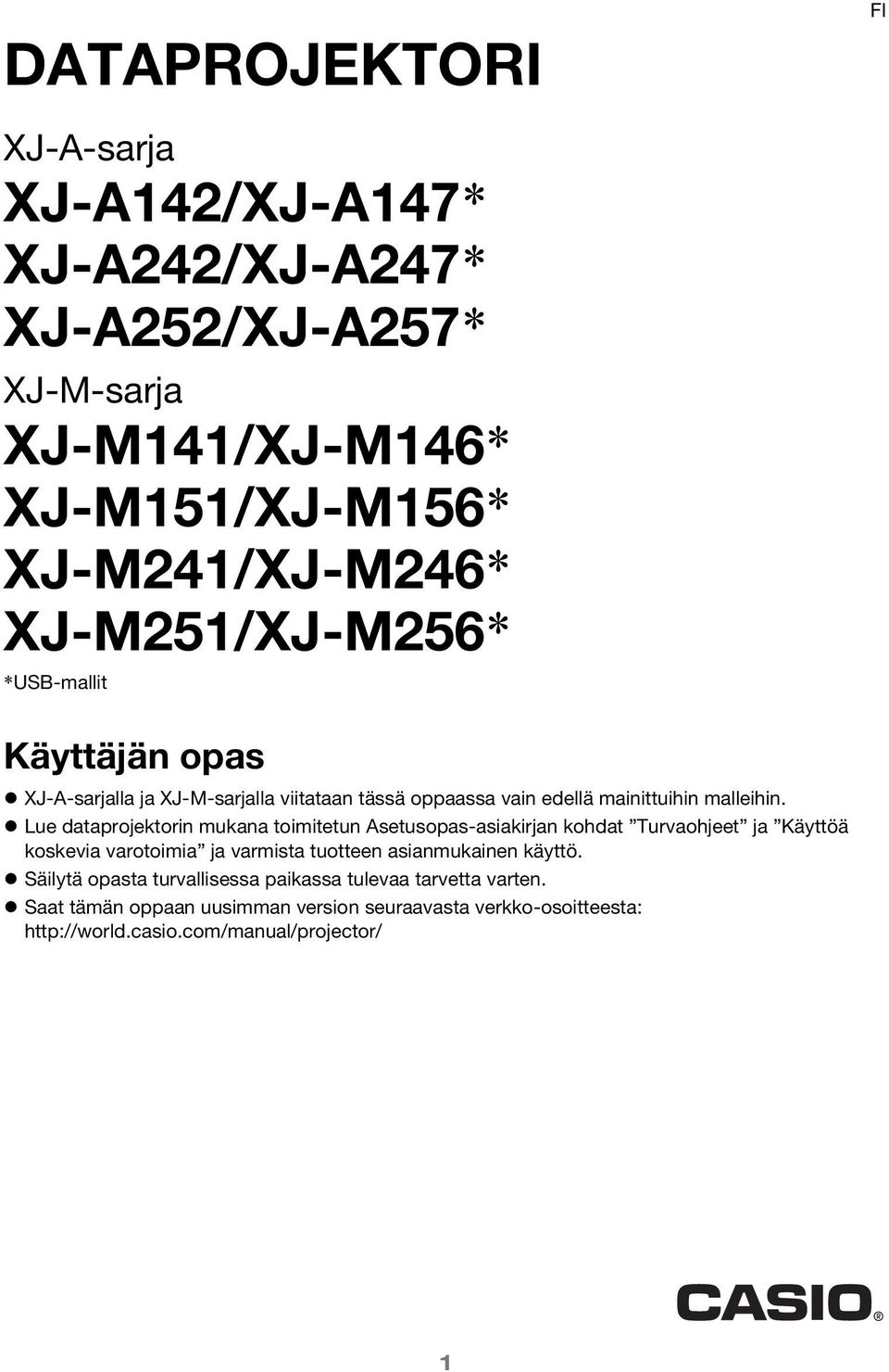 Lue dataprojektorin mukana toimitetun Asetusopas-asiakirjan kohdat Turvaohjeet ja Käyttöä koskevia varotoimia ja varmista tuotteen asianmukainen