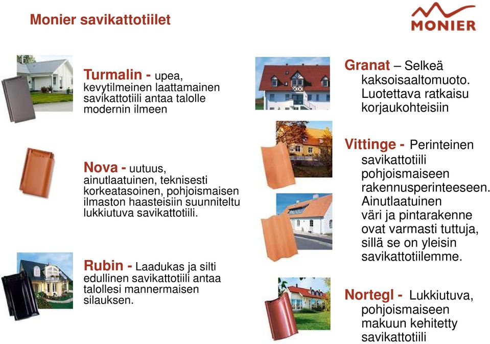 Rubin - Laadukas ja silti edullinen savikattotiili antaa talollesi mannermaisen silauksen. Granat Selkeä kaksoisaaltomuoto.