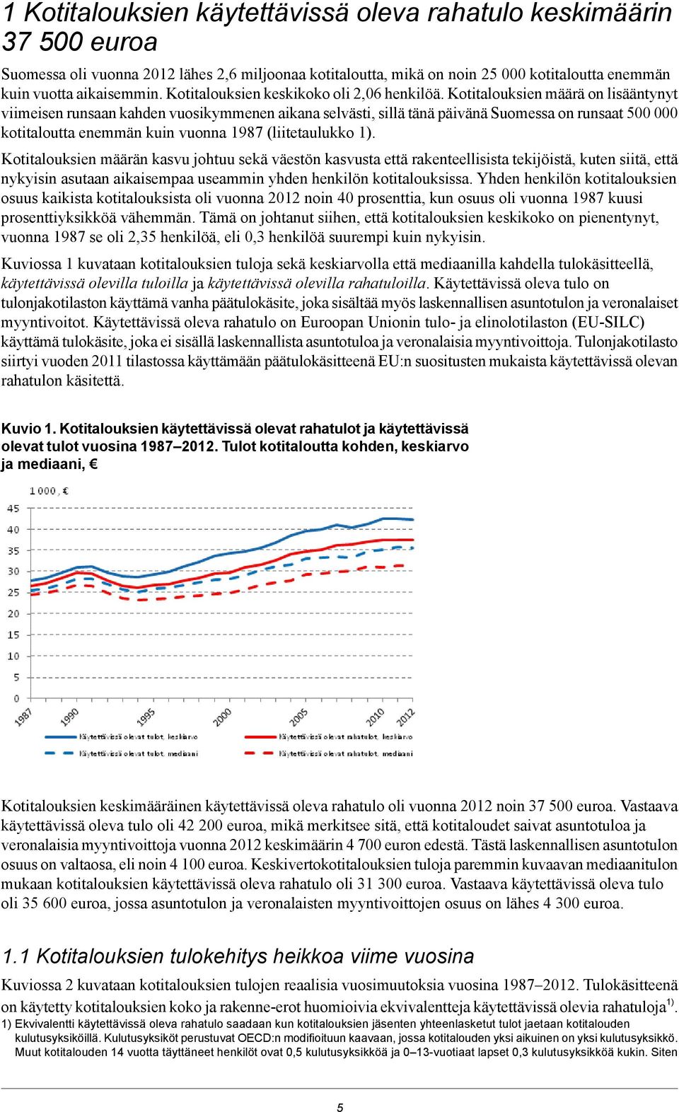 Kotitalouksien määrä on lisääntynyt viimeisen runsaan kahden vuosikymmenen aikana selvästi, sillä tänä päivänä Suomessa on runsaat 500 000 kotitaloutta enemmän kuin vuonna 1987 (liitetaulukko 1).