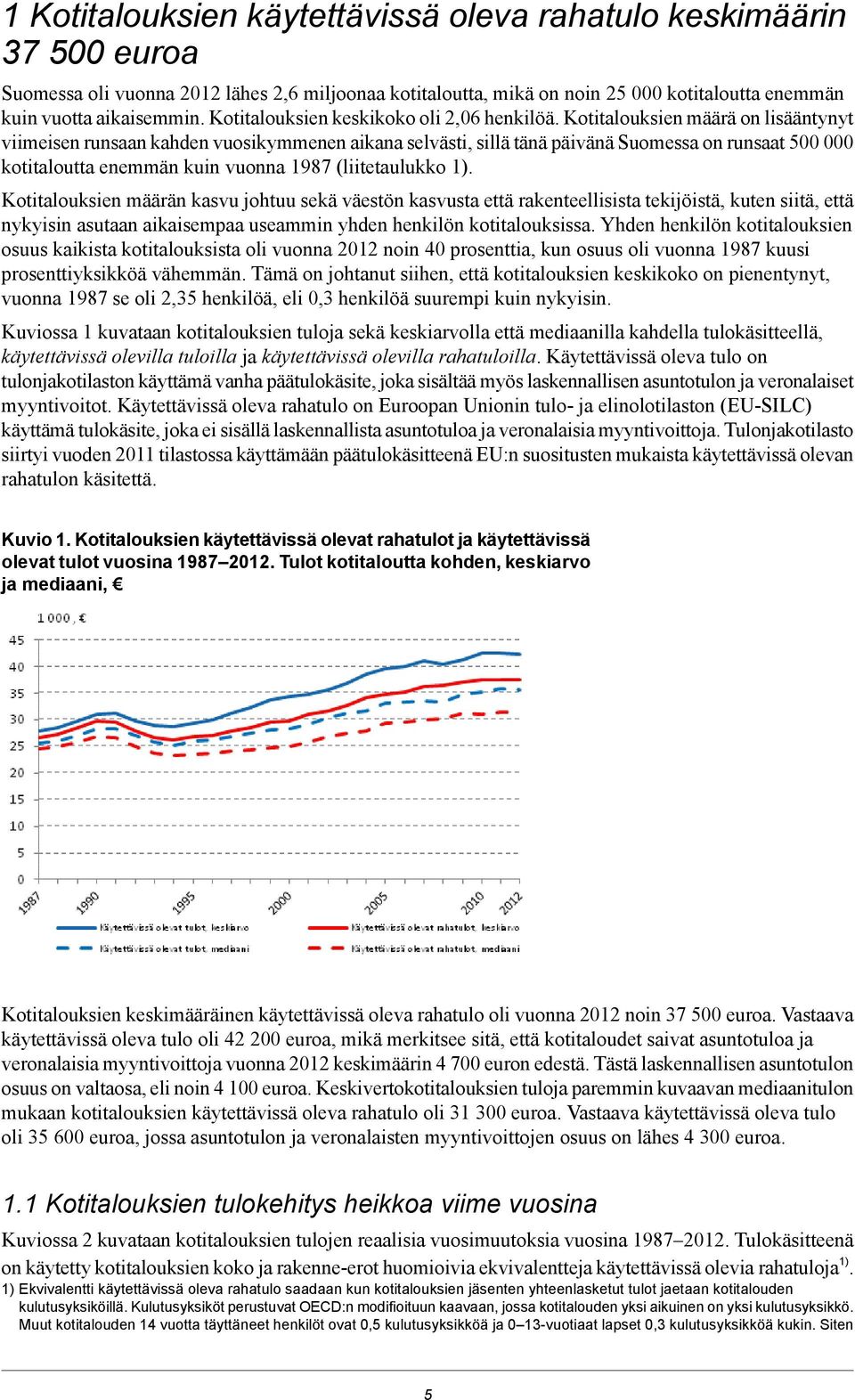 Kotitalouksien määrä on lisääntynyt viimeisen runsaan kahden vuosikymmenen aikana selvästi, sillä tänä päivänä Suomessa on runsaat 500 000 kotitaloutta enemmän kuin vuonna 1987 (liitetaulukko 1).