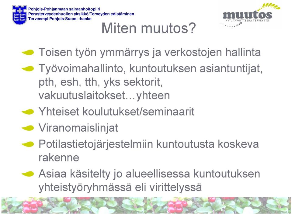 asiantuntijat, pth, esh, tth, yks sektorit, vakuutuslaitokset yhteen Yhteiset