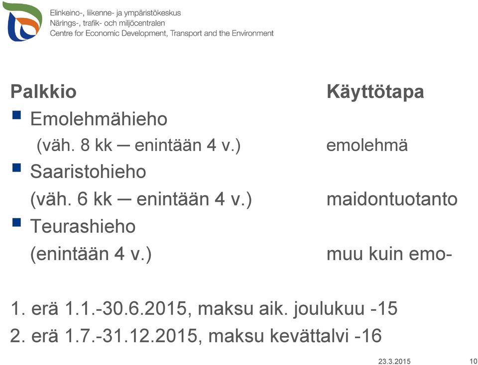 ) Käyttötapa emolehmä maidontuotanto muu kuin emo- 1. erä 1.1.-30.6.