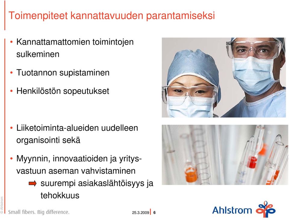 Liiketoiminta-alueiden uudelleen organisointi sekä Myynnin,