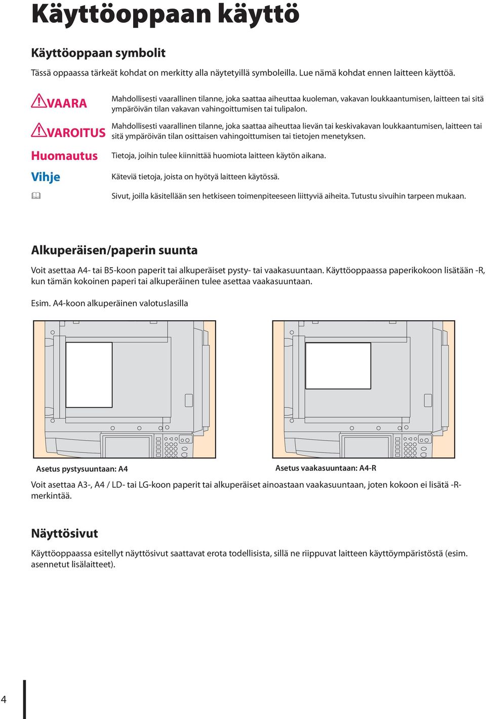 Mahdollisesti vaarallinen tilanne, joka saattaa aiheuttaa lievän tai keskivakavan loukkaantumisen, laitteen tai sitä ympäröivän tilan osittaisen vahingoittumisen tai tietojen menetyksen.