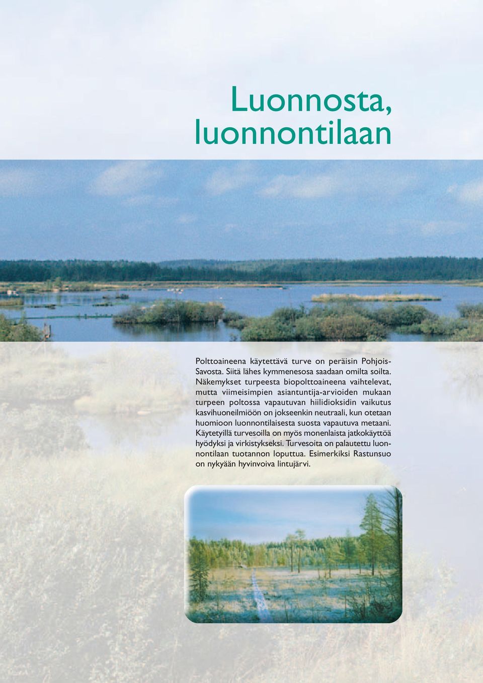 vaikutus kasvihuoneilmiöön on jokseenkin neutraali, kun otetaan huomioon luonnontilaisesta suosta vapautuva metaani.