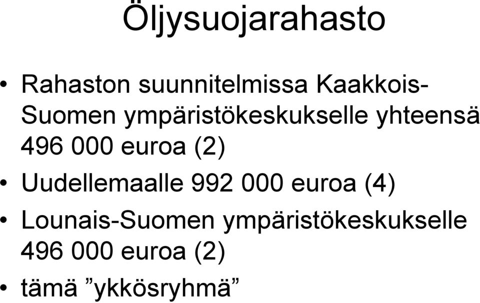 (2) Uudellemaalle 992 000 euroa (4) Lounais-Suomen