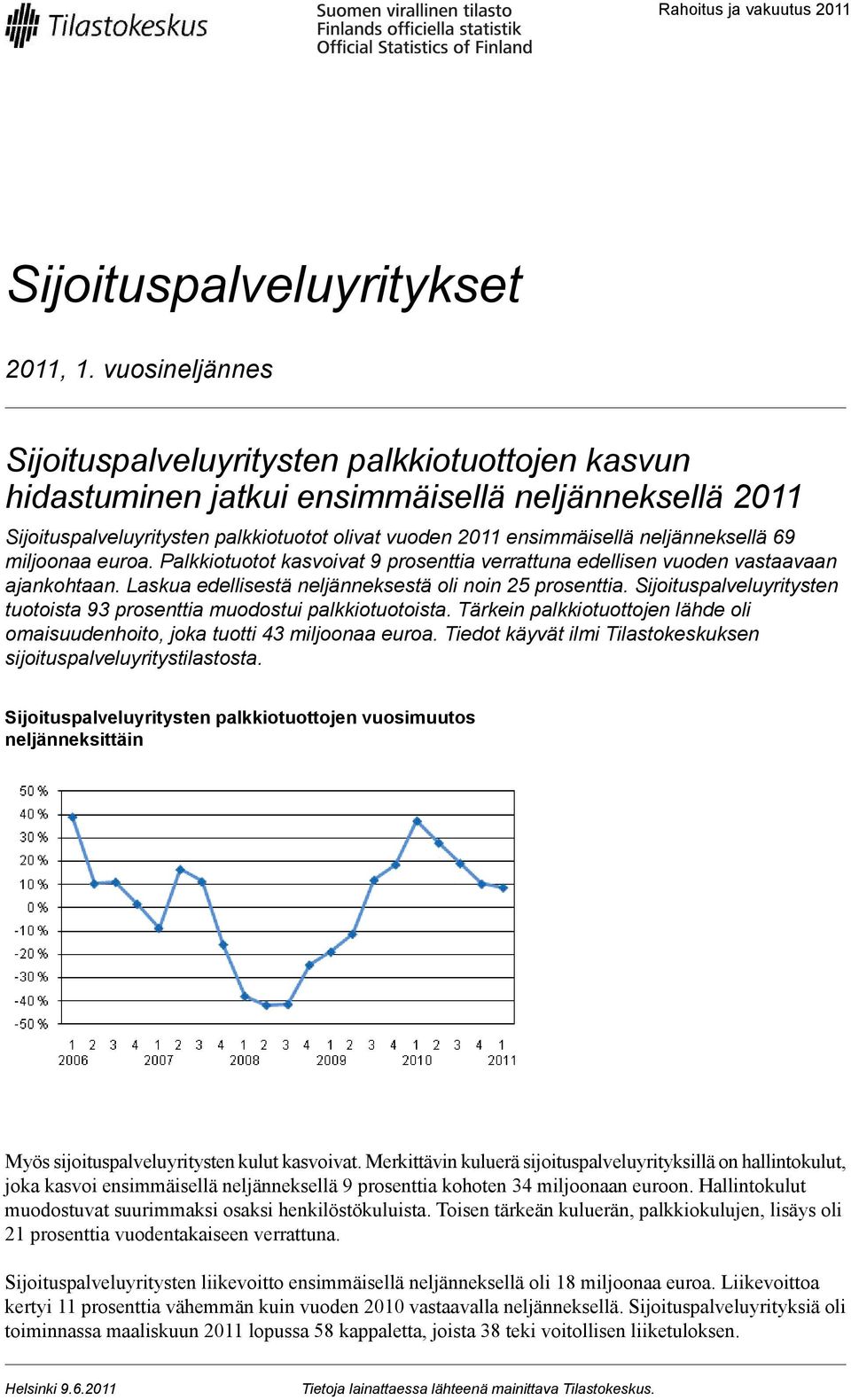 neljänneksellä 69 miljoonaa euroa. Palkkiotuotot kasvoivat 9 prosenttia verrattuna edellisen vuoden vastaavaan ajankohtaan. Laskua edellisestä neljänneksestä oli noin 25 prosenttia.