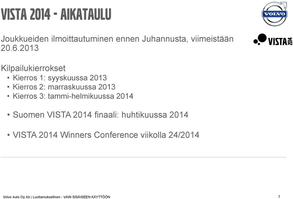 3: tammi-helmikuussa 2014 Suomen VISTA 2014 finaali: huhtikuussa 2014 VISTA 2014 Winners