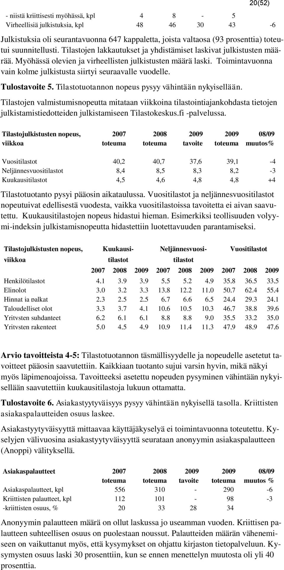 Tulostavoite 5. Tilastotuotannon nopeus pysyy vähintään nykyisellään.