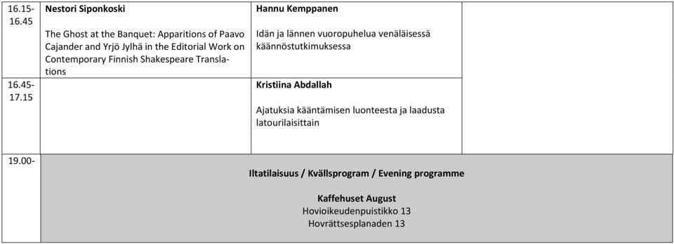 Finnish Shakespeare Translations 16.45-17.