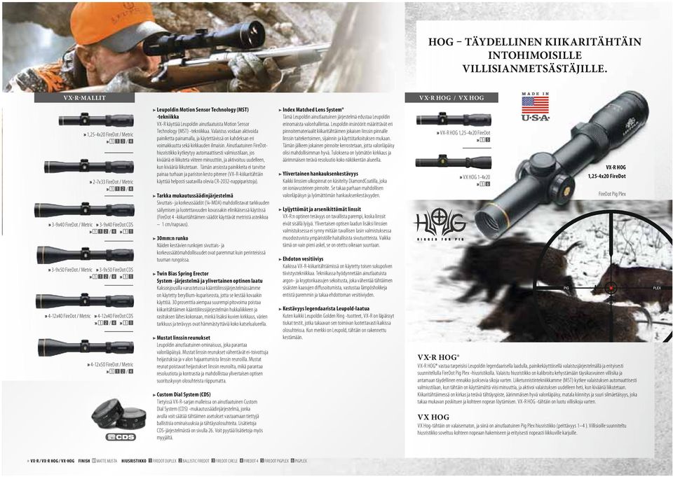 FireDot CDS» 1 1 2 / 4» 1 1» 4-12x40 FireDot / Metric» 4-12x40 FireDot CDS» 1 2 / 4» 1 1» 4-12x50 FireDot / Metric» 1 1 2 / 4 Leupoldin Motion Sensor Technology (MST) -tekniikka VX-R käyttää