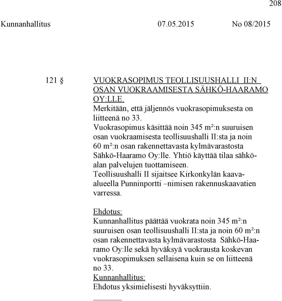 Yhtiö käyttää tilaa sähköalan palvelujen tuottamiseen. Teollisuushalli II sijaitsee Kirkonkylän kaavaalueella Punninportti nimisen rakennuskaavatien varressa.