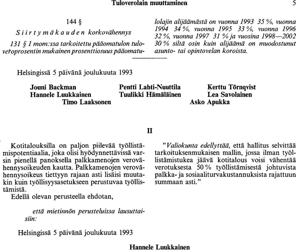 Helsingissä 5 päivänä joulukuuta 1993 Jouni Backman Hannele Luukkainen Timo Laaksonen Pentti Lahti-Nuuttila Tuulikki Hämäläinen Kerttu TörnqYist Lea Savolainen Asko Apukka n Kotitalouksilla on paljon