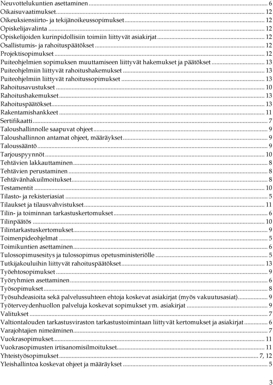.. 13 Puiteohjelmiin liittyvät rahoitussopimukset... 13 Rahoitusavustukset... 10 Rahoitushakemukset... 13 Rahoituspäätökset... 13 Rakentamishankkeet... 11 Sertifikaatti.