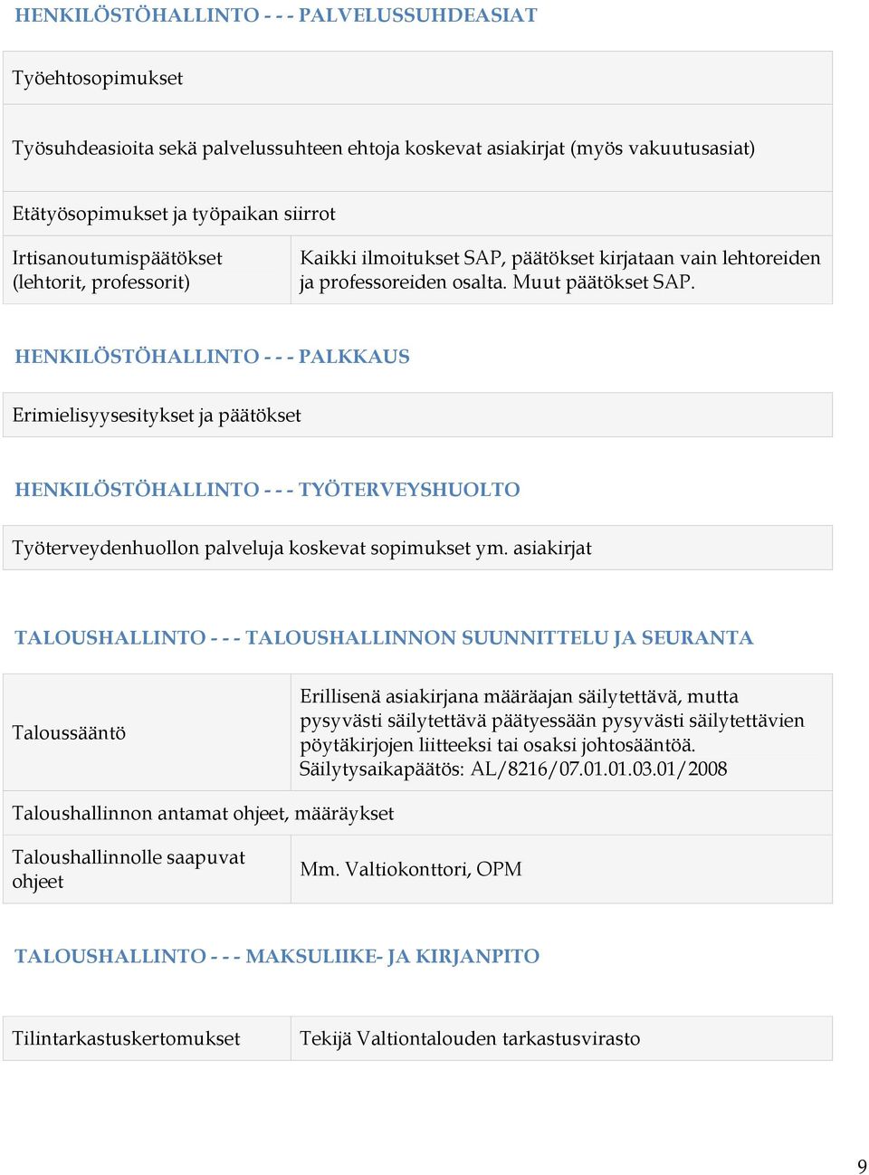 HENKILÖSTÖHALLINTO - - - PALKKAUS Erimielisyysesitykset ja päätökset HENKILÖSTÖHALLINTO - - - TYÖTERVEYSHUOLTO Työterveydenhuollon palveluja koskevat sopimukset ym.