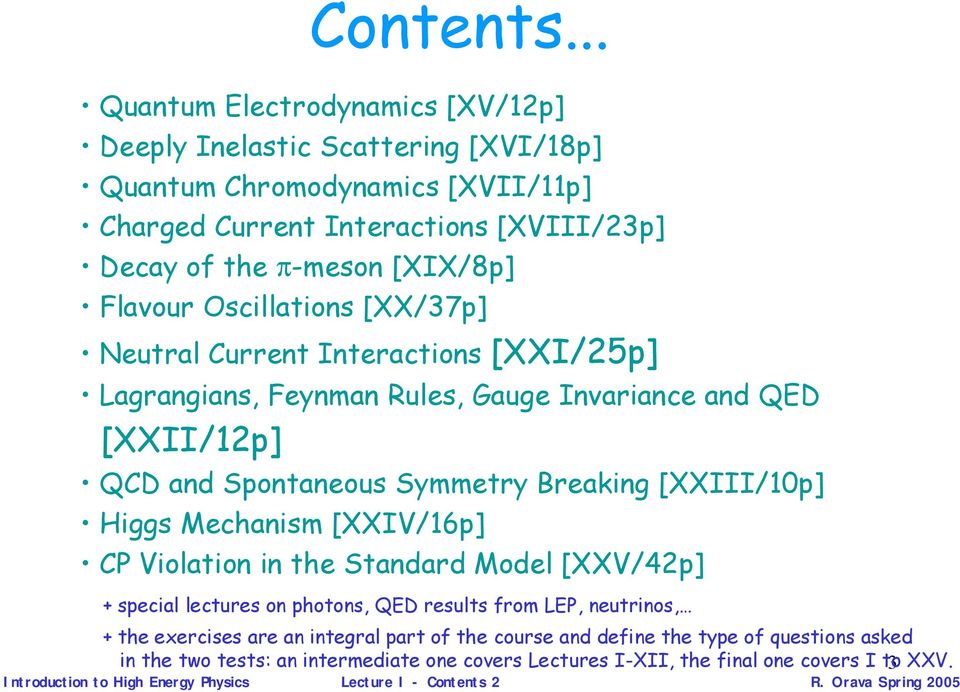 Oscillations [XX/37p] Neutral Current Interactions [XXI/25p] Lagrangians, Feynman Rules, Gauge Invariance and QED [XXII/12p] QCD and Spontaneous Symmetry Breaking [XXIII/10p] Higgs Mechanism