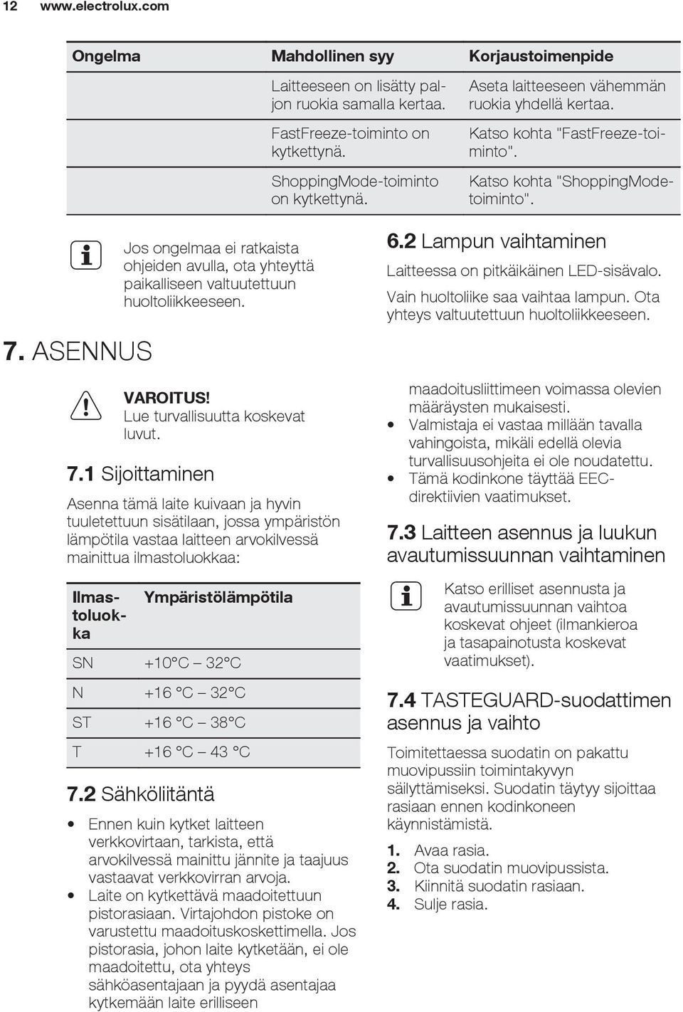 Lue turvallisuutta koskevat luvut. 7.