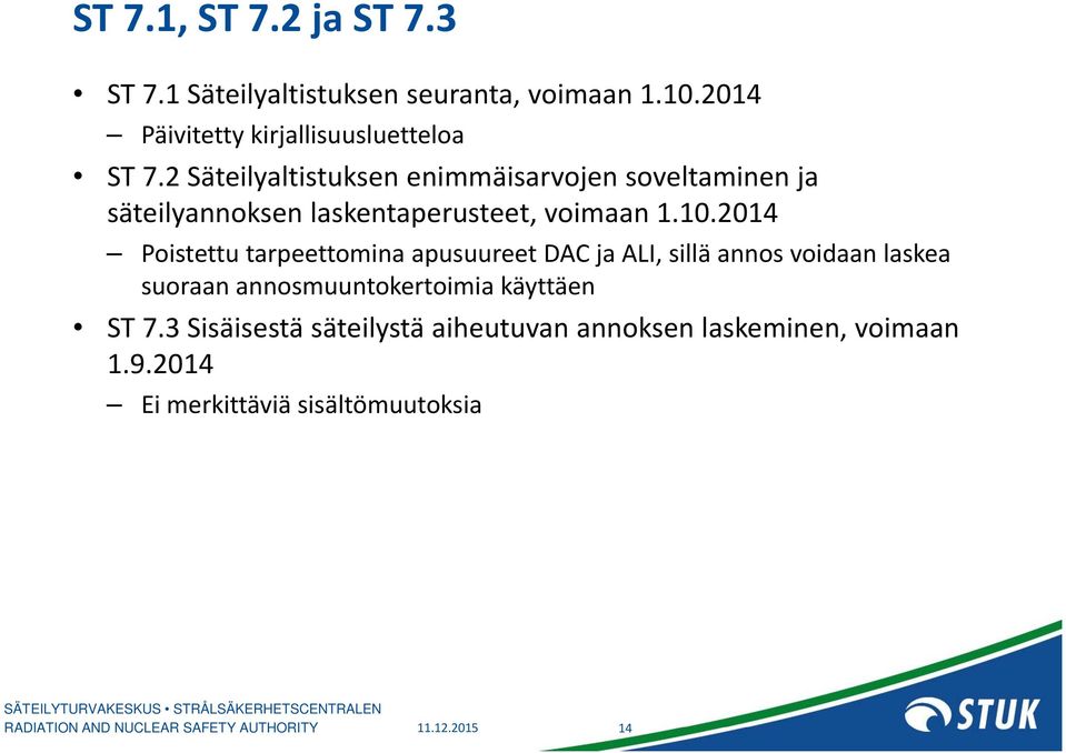 2 Säteilyaltistuksen enimmäisarvojen soveltaminen ja säteilyannoksen laskentaperusteet, voimaan 1.10.