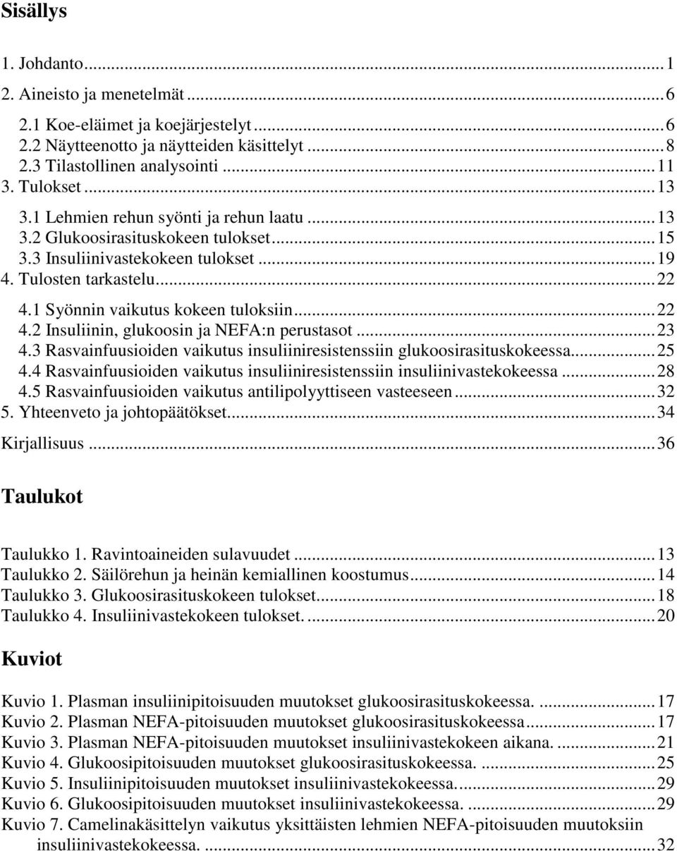 ..23 4.3 Rasvainfuusioiden vaikutus insuliiniresistenssiin glukoosirasituskokeessa...25 4.4 Rasvainfuusioiden vaikutus insuliiniresistenssiin insuliinivastekokeessa...28 4.