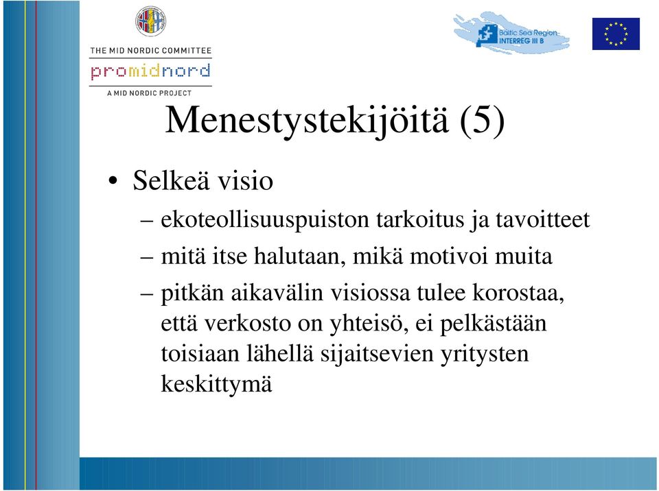 pitkän aikavälin visiossa tulee korostaa, että verkosto on