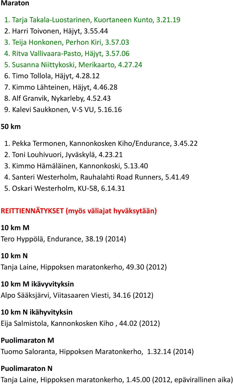 Pekka Termonen, Kannonkosken Kiho/Endurance, 3.45.22 2. Toni Louhivuori, Jyväskylä, 4.23.21 3. Kimmo Hämäläinen, Kannonkoski, 5.13.40 4. Santeri Westerholm, Rauhalahti Road Runners, 5.41.49 5.