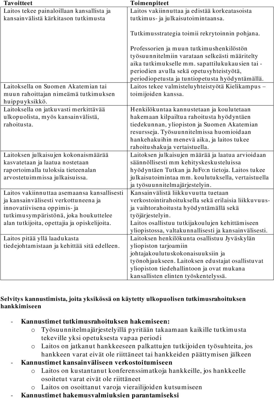 Laitoksella on jatkuvasti merkittävää ulkopuolista, myös kansainvälistä, rahoitusta.