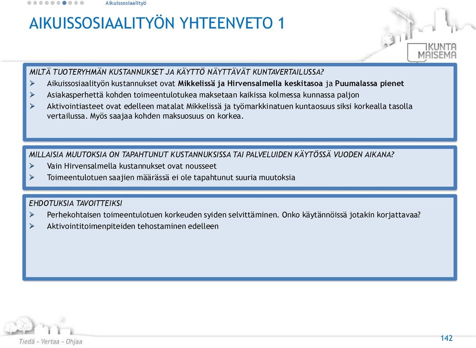 matalat Mikkelissä ja työmarkkinatuen kuntaosuus siksi korkealla tasolla vertailussa. Myös saajaa kohden maksuosuus on korkea.