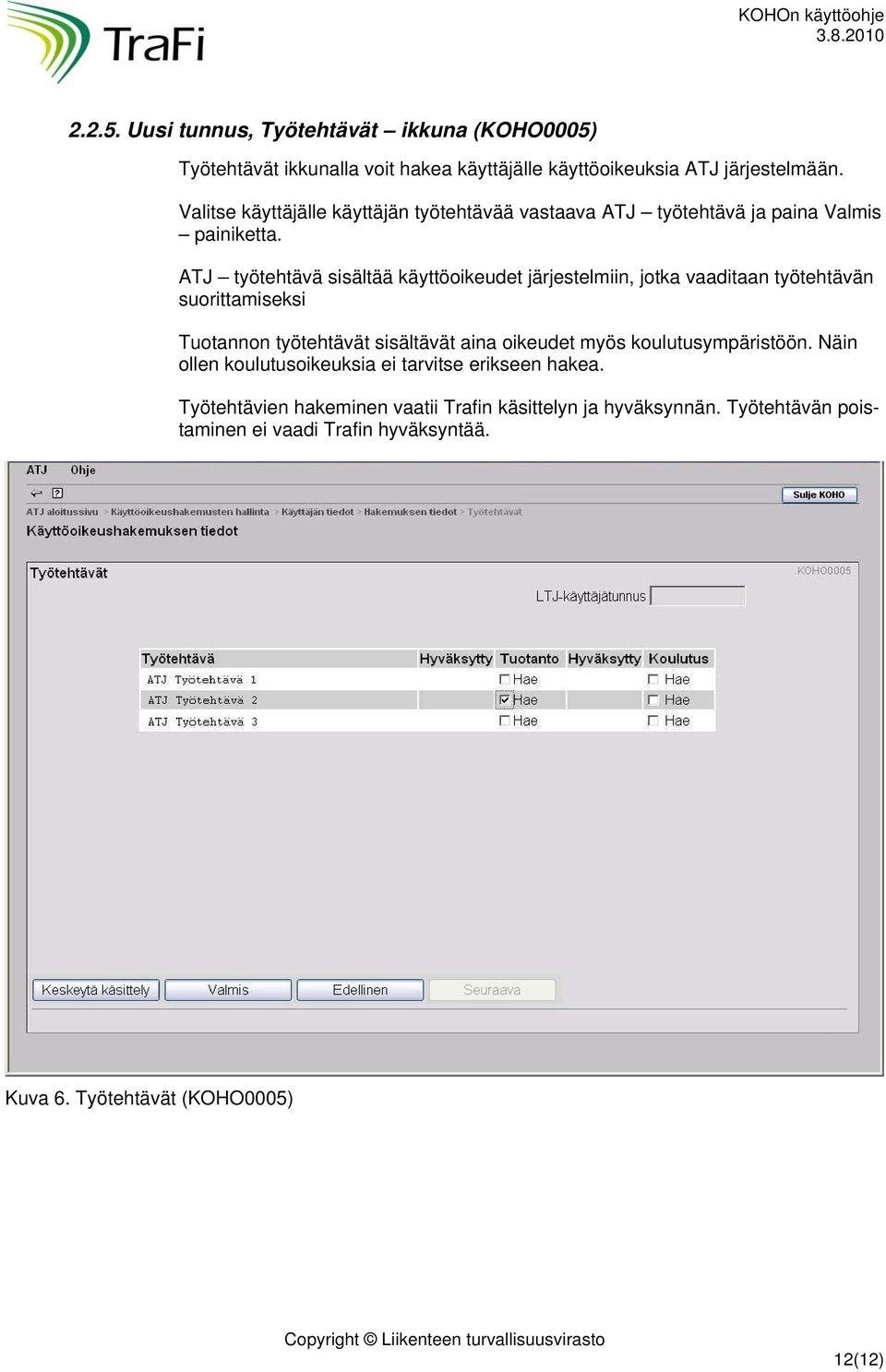 ATJ työtehtävä sisältää käyttöoikeudet järjestelmiin, jotka vaaditaan työtehtävän suorittamiseksi Tuotannon työtehtävät sisältävät aina oikeudet myös