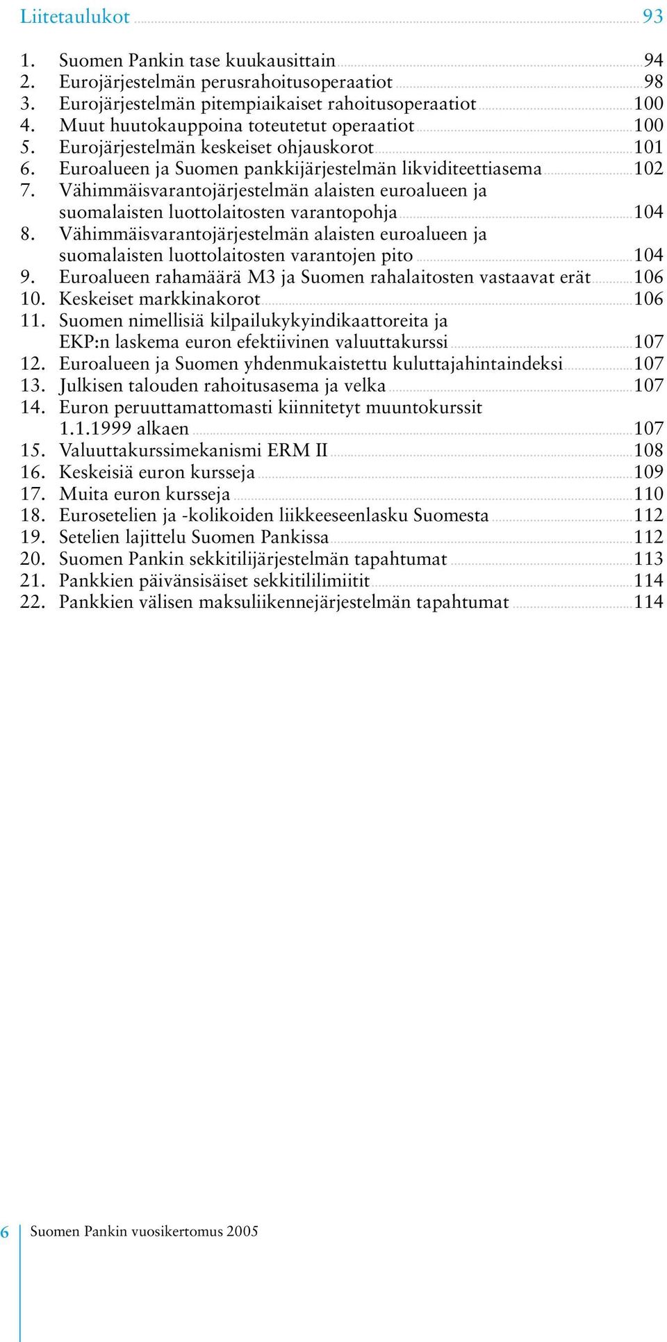 Vähimmäisvarantojärjestelmän alaisten euroalueen ja suomalaisten luottolaitosten varantopohja...104 8. Vähimmäisvarantojärjestelmän alaisten euroalueen ja suomalaisten luottolaitosten varantojen pito.