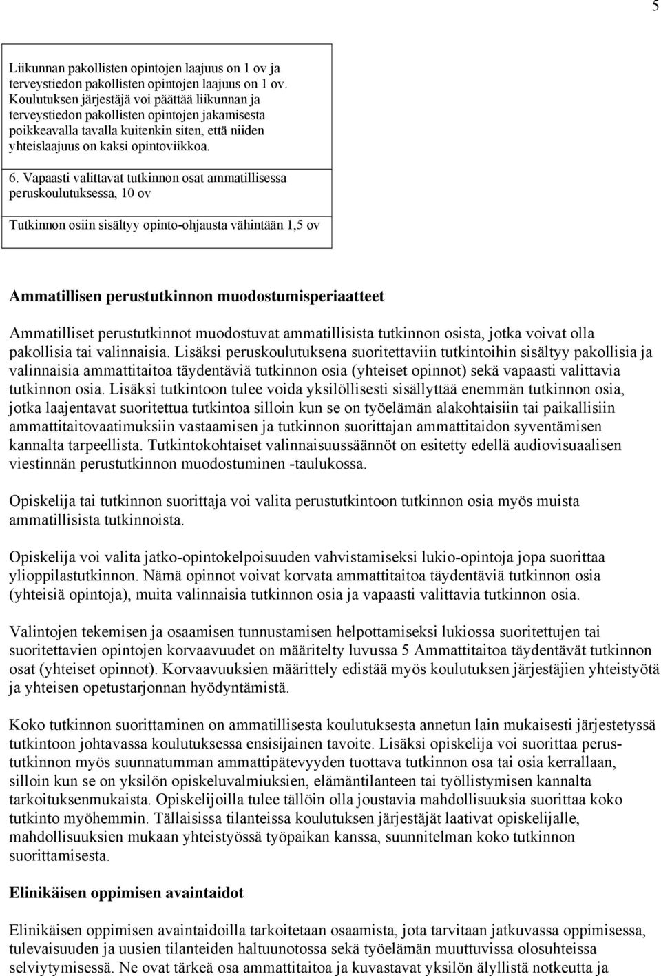 Vapaasti valittavat tutkinnon osat ammatillisessa peruskoulutuksessa, 10 ov Tutkinnon osiin sisältyy opinto-ohjausta vähintään 1,5 ov Ammatillisen perustutkinnon muodostumisperiaatteet Ammatilliset