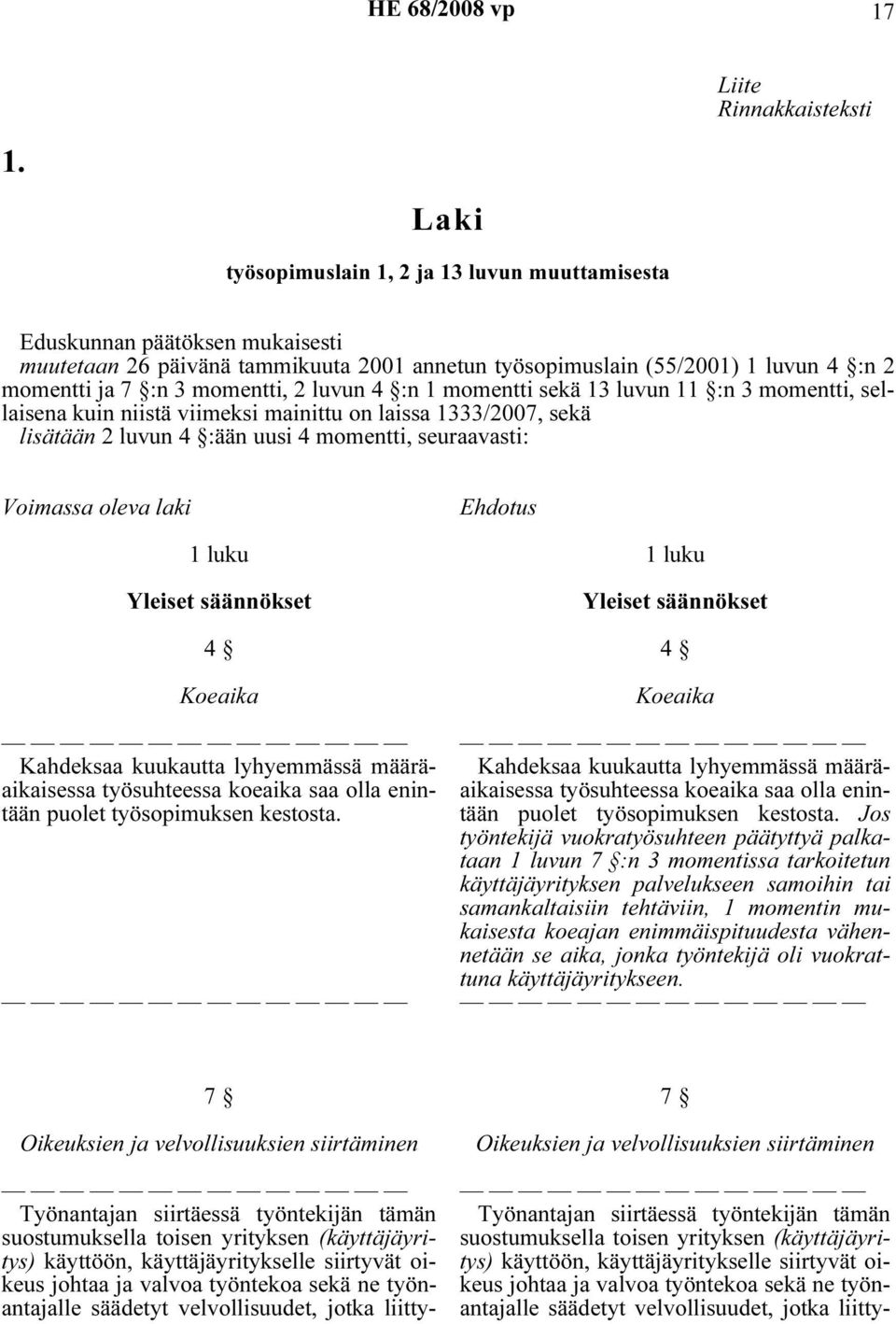 luvun 4 :n 1 momentti sekä 13 luvun 11 :n 3 momentti, sellaisena kuin niistä viimeksi mainittu on laissa 1333/2007, sekä lisätään 2 luvun 4 :ään uusi 4 momentti, seuraavasti: Voimassa oleva laki