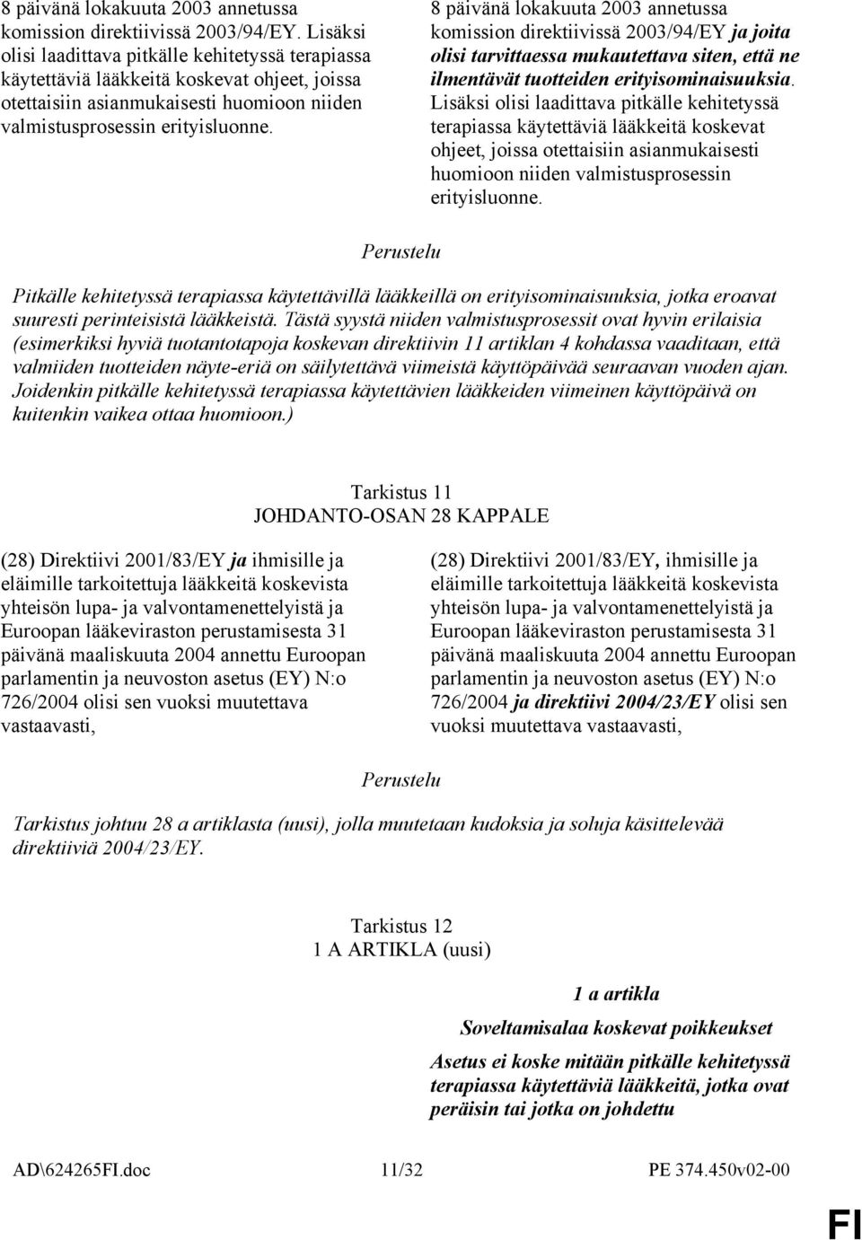 8 päivänä lokakuuta 2003 annetussa komission direktiivissä 2003/94/EY ja joita olisi tarvittaessa mukautettava siten, että ne ilmentävät tuotteiden erityisominaisuuksia.