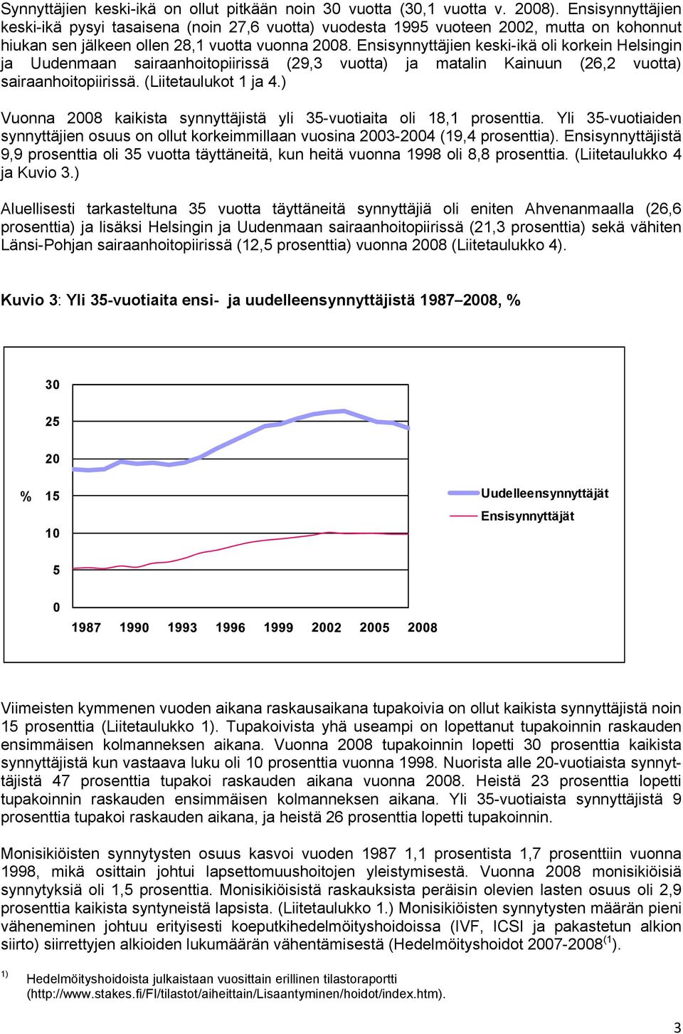 Ensisynnyttäjien keski-ikä oli korkein Helsingin ja Uudenmaan sairaanhoitopiirissä (29,3 vuotta) ja matalin Kainuun (26,2 vuotta) sairaanhoitopiirissä. (Liitetaulukot 1 ja 4.